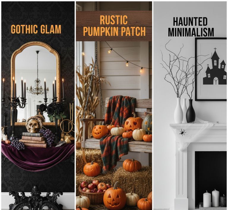 Halloween living room with candles and pumpkins
